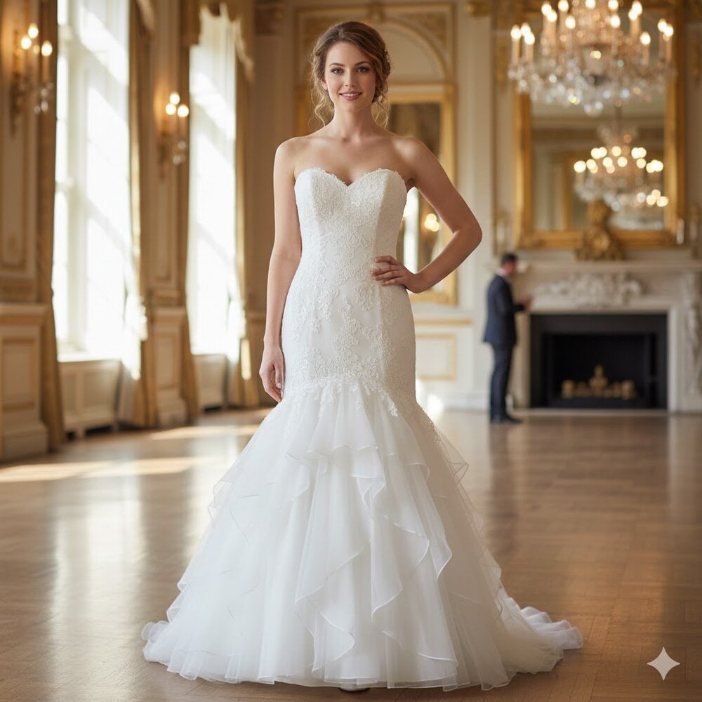 Fiore Couture Elegant White Strapless Mermaid Wedding Dress